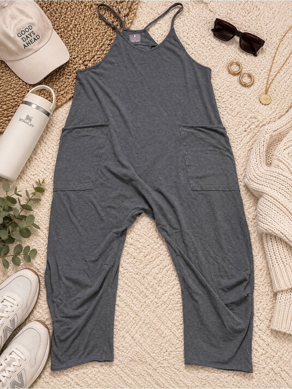 FP Movement Free People Hot Shot Onesie Gray Harem Jumpsuit